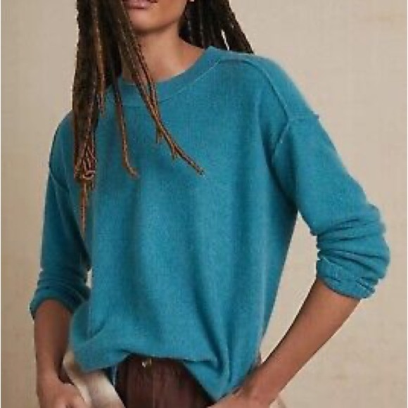Anthropologie Pilcro Angie Seamed Cashmere Sweater Sz Small Teal - Picture 1 of 6